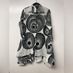 Step In Style Black & White Cotton Swing Shirt Dress Large Lagenlook Artwear Y2K